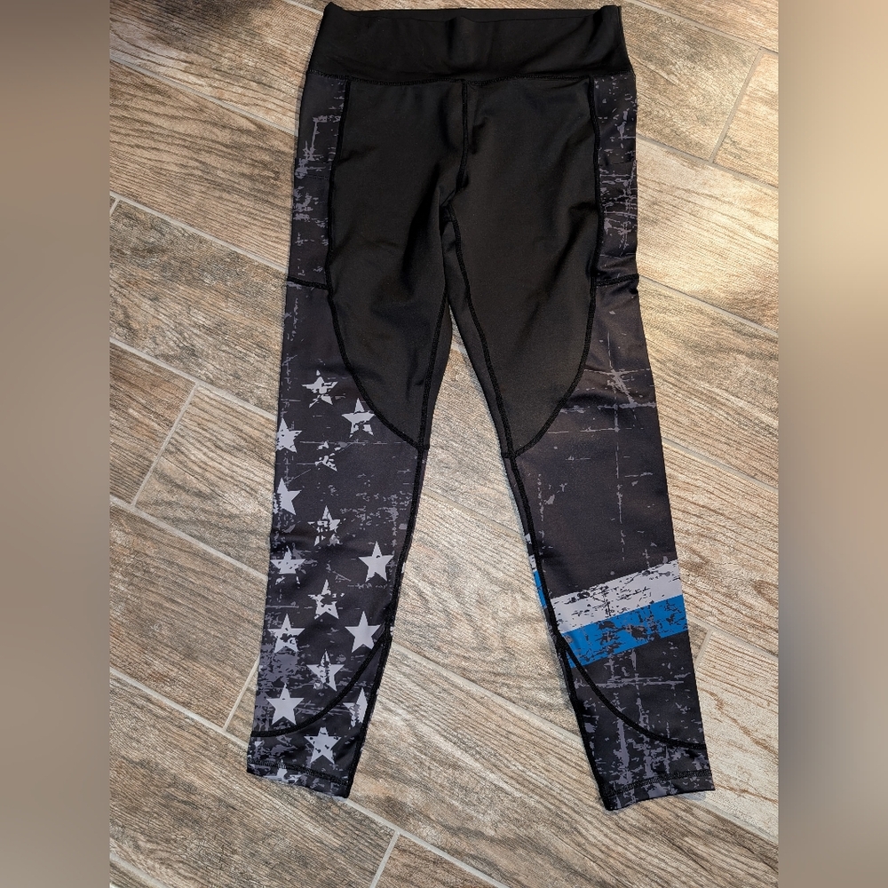 Women's Black and Blue Star Patterned Leggings